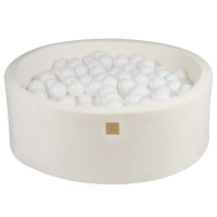 MeowBaby® Baby Foam Round Ball Pit 90x30cm with 200 balls, Supersoft Velvet, White