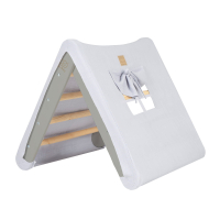 Wooden climbing tent, grey-blue with a gray ladder